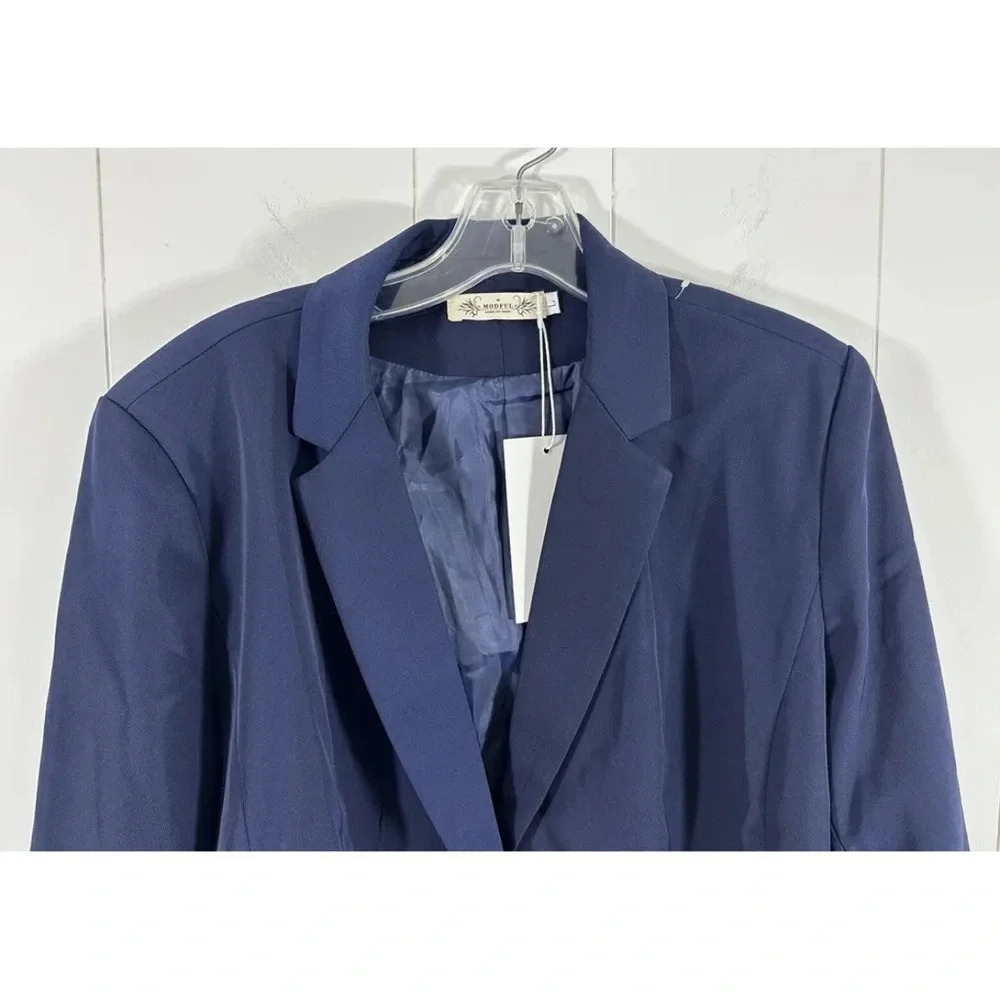 NEW MODFUL Womens Navy Blue Business Blazer Office Jacket Size Large L - Picture 2 of 5
